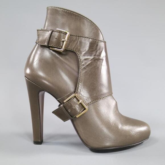 ETRO Size 9 Olive Taupe Green Leather Harness Platform Booties - Picture 1 of 10